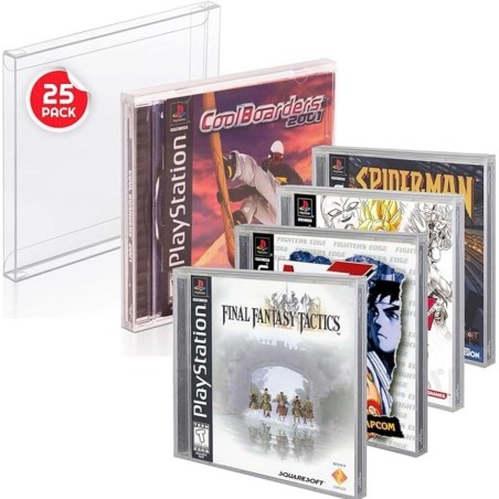 Evoretro - Pack 25 boîtes de protection en PET pour jeux PS1/Single CD/Dreamcast (Jewel Case) Games