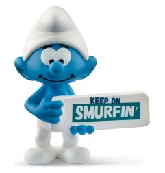 Les Schtroumpfs - Mini-Figurine Schtroumpf avec Panneau (Keep on Smurfin') 5 cm