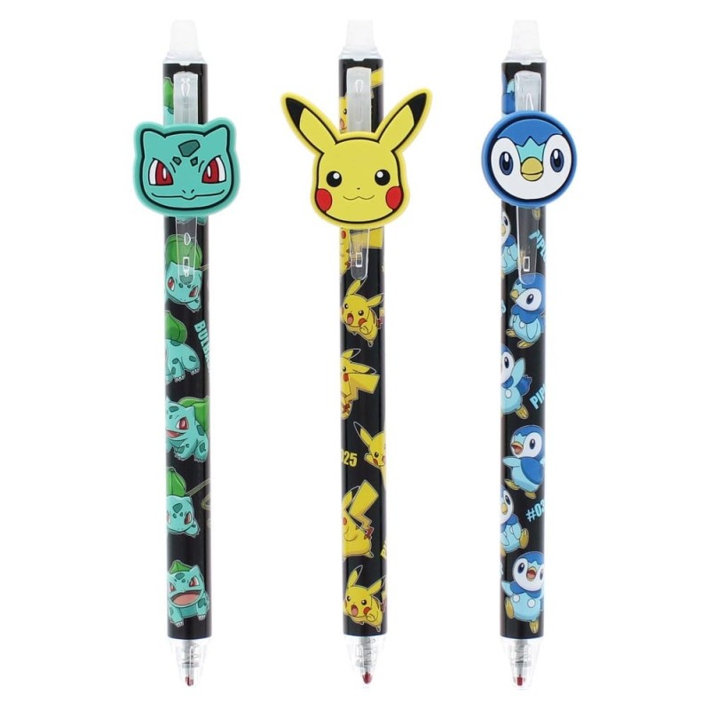 Pokémon - Lot de 3 Stylos à bille effaçables à encre gel Pokémon