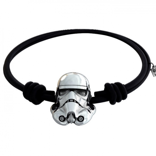 Star Wars - Bracelet cuir avec pendentif plaqué argent Stormtrooper noir
