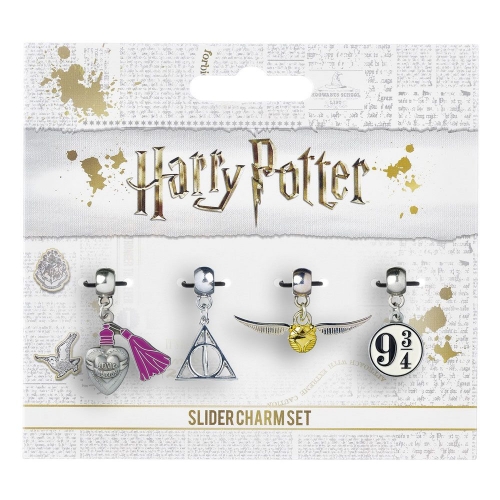 Harry Potter - Pack 4 breloques plaquées argent Snitch/Deathly Hallows/Platform 9 3/4/Love Potion