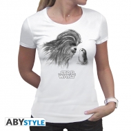 Star Wars - T-shirt femme Chewbacca Porg blanc