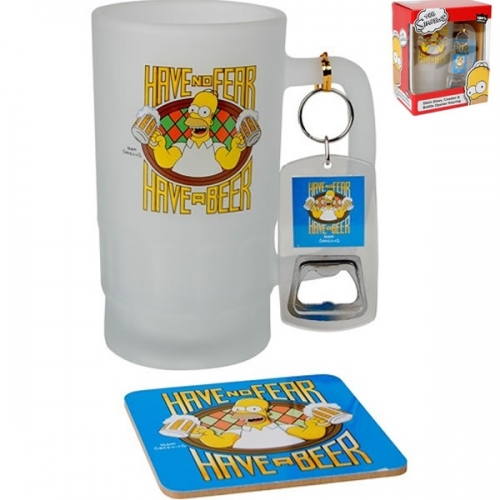 SIMPSONS - Set Verre à bière, sous-verre et Porte-clés (Have a beer)
